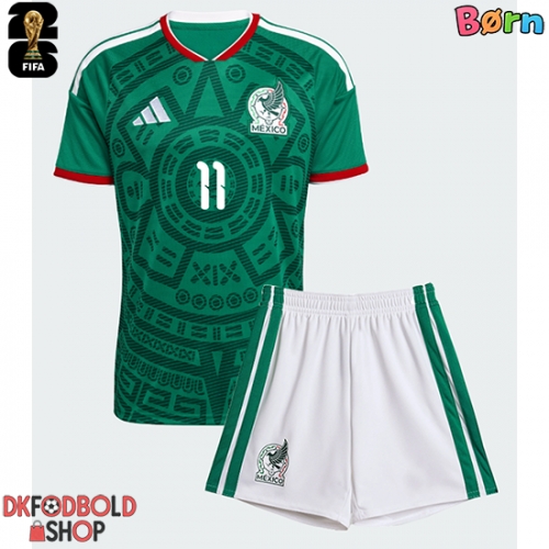 Mexico Santiago Gimenez #11 Hjemmebanesæt Børn VM 2026 Kort ærmer (+ korte bukser)